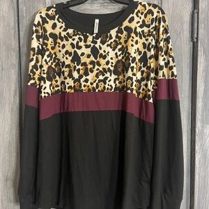 Brown and Black Boxy Long Sleeve Blouse